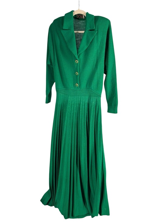 St. John Dresses & Skirts - Vintage St John Kelly green 1980s pleated dress shirtwaist 12